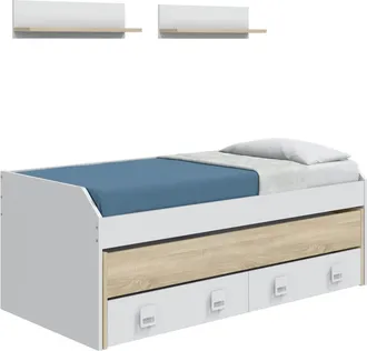 Home Heavenly Cama nido con 2 estantes color blanco y roble 77-47 x 69 x 199-188 cm