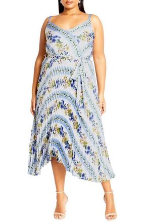 City Chic Amelia Floral Pleated Handkerchief Hem Dress in Garden Party at Nordstrom, Size Xs