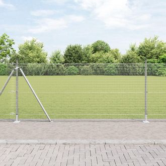 Berkfield Home Welded Wire Fence with 13 Flanged Posts 1x25 m Galvanised Steel in Silver