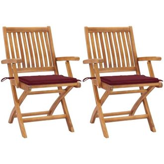 vidaXL Vidaxl - Sillas De Jard&iacute;n 2 Uds Con Cojines Rojo Tinto Madera De Teca