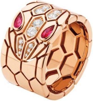 Bulgari Serpenti diamond & rubellite 18k Rose Gold Ring - Size 53
