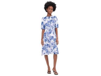Calvin Klein Puff Sleeve Chiffon Midi Womens Dress Spring Mist : 10, Polyester