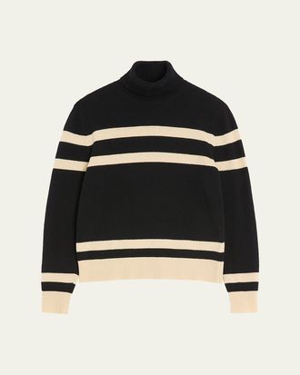 Valentino Garavani Mens Wool High-Neck Stripe Turtleneck Sweater with Vlogo Embroidery