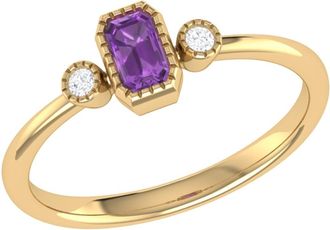 LuvMyJewelry Emerald Cut Amethyst & Diamond Birthstone Ring in 14K Gold