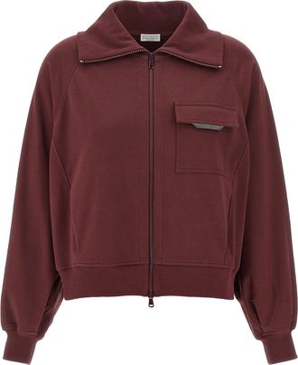 Brunello Cucinelli Shiny Flap Detail Felpe Bordeaux-Donna