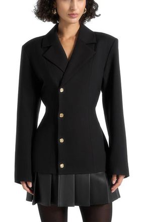 Mani&egrave;re De Voir Nicole Tailored Cinch Blazer Dress with Pleats in Black at Nordstrom, Size 12