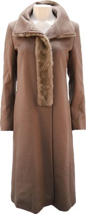 Max Mara Long Jacket with Faux Fur Collar in Brown Alpaca Fibre