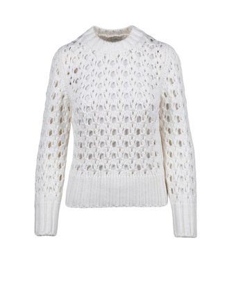 Eleventy White Wool Short Openwork Sweater