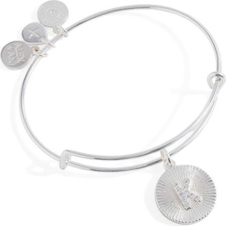 Alex and Ani Pave Starburst Texture Initial Bangle Bracelet in Silver - K at Nordstrom