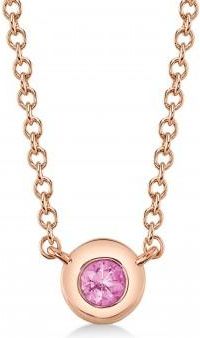 Allurez Round Pink Sapphire Bezel Pendant Necklace 14K Rose Gold (0.07ct)