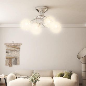 Berkfield Home Ceiling Lamp with Mesh Wire Shades for 4 G9 LED Lights in Black