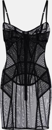 Dolce & Gabbana Vestido lencero de sat&eacute;n y tul transparente fruncido