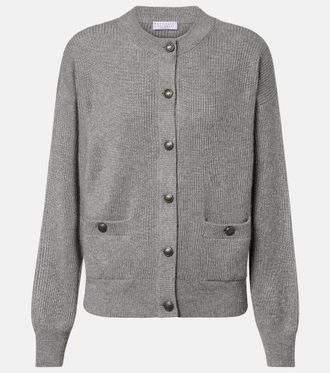 Brunello Cucinelli Cashmere-blend lam&eacute; cardigan