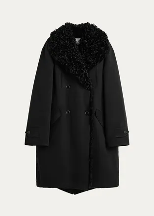 Toteme Lamb Shearling and Cotton Double-Breasted Parka Coat