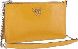 Prada Pre-owned Cross Body Bags, female, Yellow, Size: ONE SIZE Pre-owned Leather Cross Body Bag
