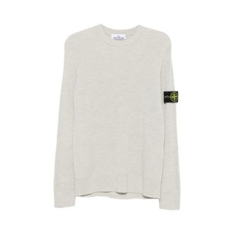Stone Island Ribbed Knit Logo-patch Jumper - male - Stone Island - Round-neck Knitwear - Gray - L - Knitwear