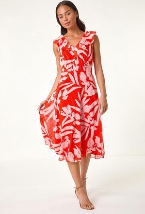 Roman Floral Frill Front Dress