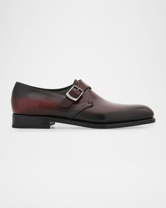 Ferragamo Men & apos;s Sullivan Tramezza Buffed Leather Monk-Strap Loafers