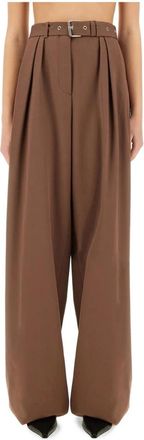 Dries Van Noten High-Waisted Pleated Wide-Leg Broeken - Dames - Wijde Broeken - Bruin - S - Leer - Broeken