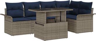 vidaXL Conjunto De Sof&aacute; De Jard&iacute;n 6 Uds. Gris Polirat&aacute;n Vidaxl