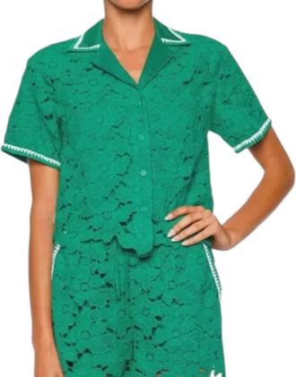 Jonathan Simkhai Glenn Lace Camp Shirt In Kelly Green
