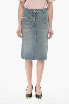 Courr&egrave;ges Denim Midi Skirt with Back Slit size 25