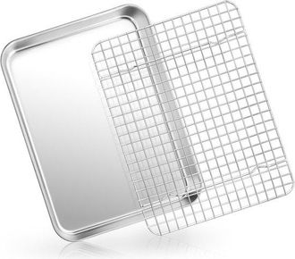OEM Molde Rectangular De Acero Inoxidable Con Rejilla De Enfriamiento - 40,5 X 30,5 X 2,5 Cm - Con Rejilla Para Hornear