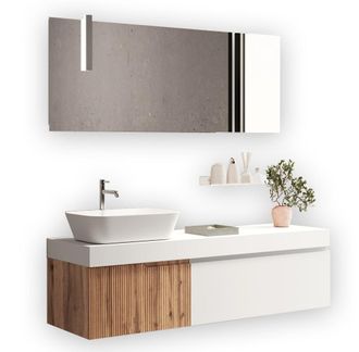 Aquadesign Mueble de ba&ntilde;o 7 piezas en mdf roble/blanco mate
