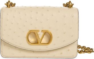 Valentino Garavani Small DeVain Ostrich Leather Shoulder Bag in Light Ivory at Nordstrom