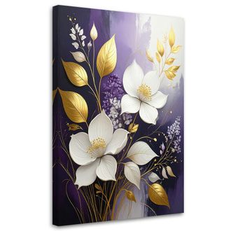 Feeby Cuadro En Lienzo, Flores Blancas Sobre Fondo Morado, 80x120