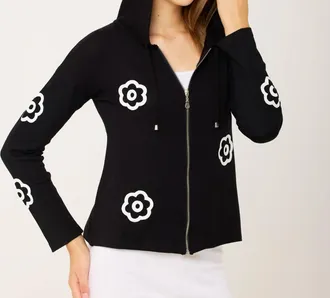 French Kyss Handmade Flower Zip Hoodie In Black/white