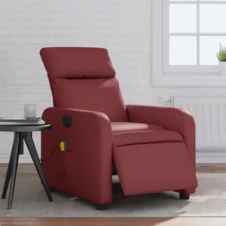 vidaXL Vidaxl - Sill&oacute;n De Masaje Reclinable De Cuero Artificial Rojo Tinto