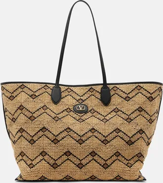 Valentino Garavani Bolso Large de efecto rafia con piel y VLogo