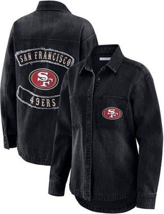 WEAR by Erin Andrews Womens WEAR by Erin Andrews Black San Francisco 49ers Washed Oversized Denim Full-Snap Shacket at Nordstrom, Size Xx-Large