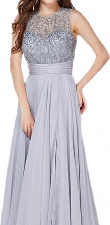 Angela & Alison Long Prom Dress In Pewter