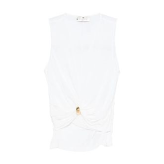 Elisabetta Franchi Mouwtjesloze Top met Gedrapeerd Detail - Dames - Tops - Wit - Maat: XS