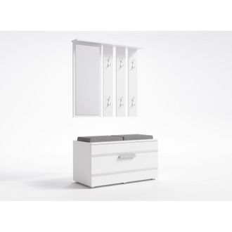Hucoco Hucoco - Khati Mueble Entrada Espejo + Banco Dimensiones 41x85x180 Banco De Almacenamiento De Zapatos 6 Ganchos Vestuario