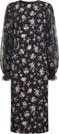 Dolce & Gabbana Kleedjes, Dames, Zwart, 2Xl, Vintage Roses-Print Charmeuse Jurk