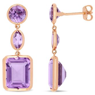 Mimi & Max 11 1/2 CT TGW Rose de France and Amethyst Link Earrings in Rose Plated Sterling Silver