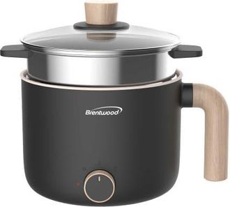 Brentwood Multi-Function Electric Hot Pot Cooker with Ceramic Non-Stick Ceramic Coating and Stainless-Steel Food Steamer in Black at Nordstrom