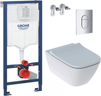 GROHE Pack Cisterna Gohe + Inodoro Geberit Smyle Cuadrado + Asiento Softclose + Placa Arena Cromada