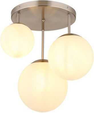 Nowa L&aacute;mpara de techo Shade Cluster, esferas de n&iacute;quel mate, pantalla de vidrio &oacute;ptico de alabastro opalino, 3 bombillas E27