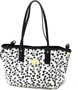 MCM Mcm Black White Leather Shoulder Bag Tote Bag (Pre-Owned)