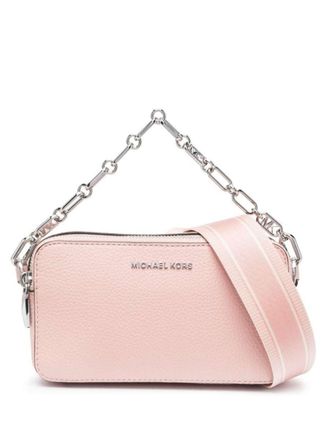 Michael Kors Pink Pouch With Chain And Logo Detail In Hammered Leather Woman