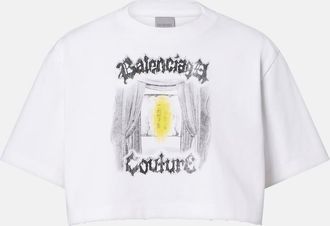 Balenciaga Camiseta cropped de jersey de algod&oacute;n estampada