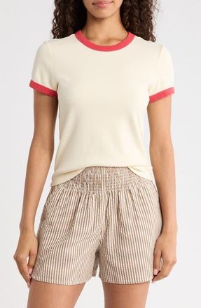Marine Layer Lexi Rib Ringer T-Shirt in Cream And Poppy at Nordstrom, Size X-Large