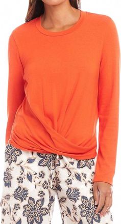 Karen Kane Long Sleeve Drape Front Top In Bright Orange