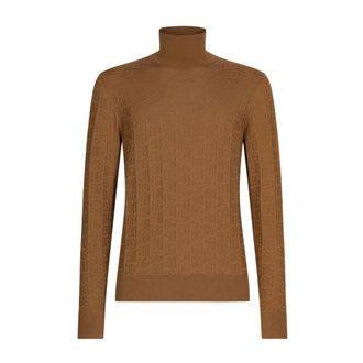 Dolce & Gabbana Turtlenecks, male, Brown, Size: S Logo-Embroidery Knitted Turtleneck in Camel Brown