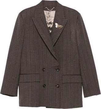 Golden Goose Blazers, female, Brown, 2XS, Brown Pinstripe Double-Breasted Jacket