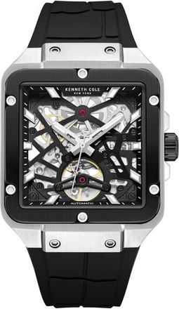 Kenneth Cole Automatic Silicone Strap Watch, 41.5mm in Black at Nordstrom